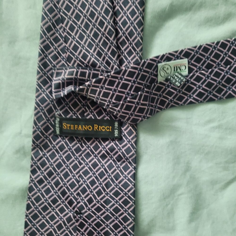 NEW STEFANO RICCI Silk Tie Navy and Pink Geometric for Men